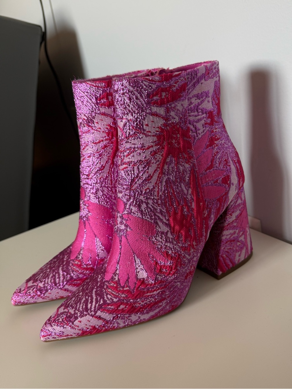Gianni Bini Callen Floral Brocade Block Heel Booties